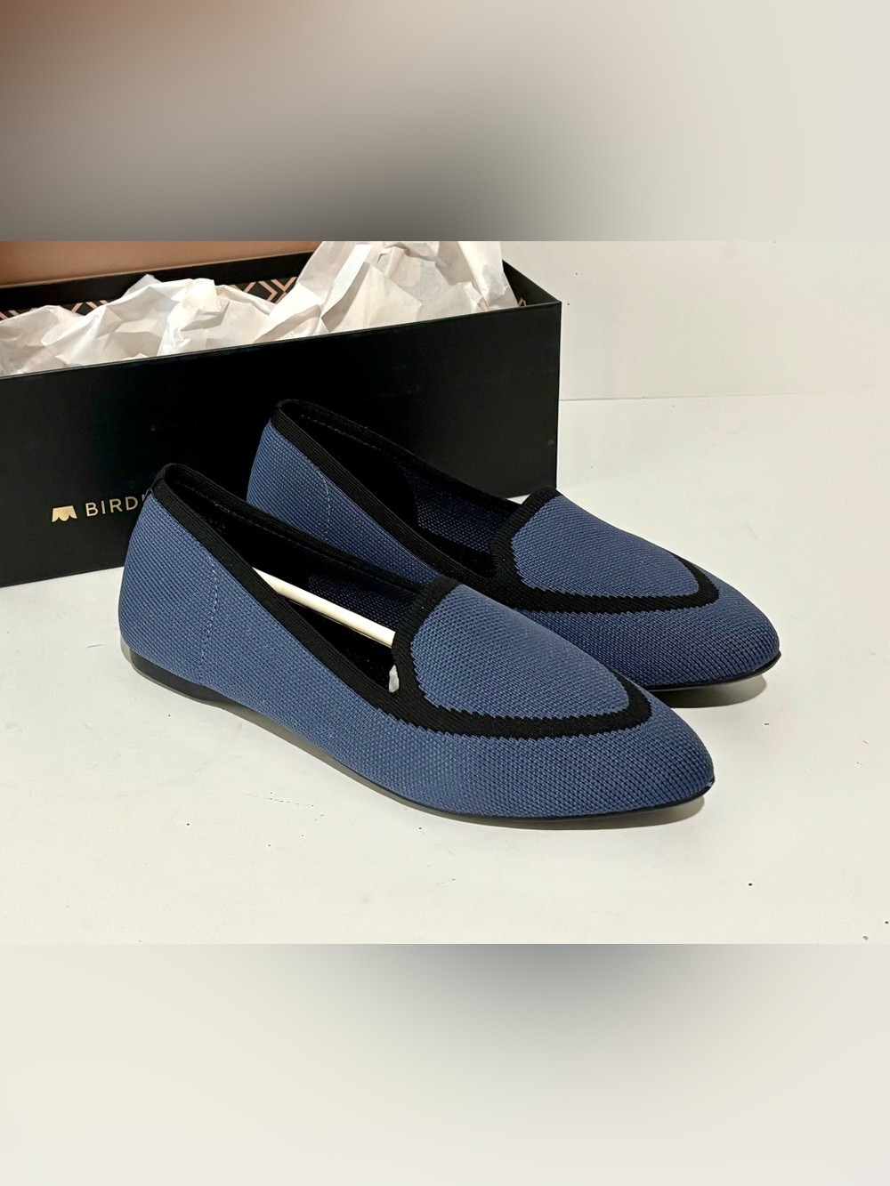 Birdies Women's Navy The Blackbird Flat Slip On Knit Loafer Shoe Size 8 NWB